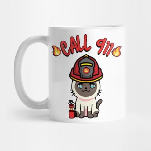 Cute Siamese cat is a firefighter Mug